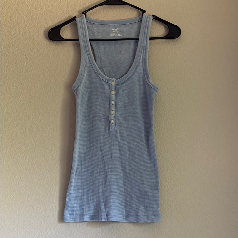 Aerie Light Blue Button Waffle Texture Tank Top